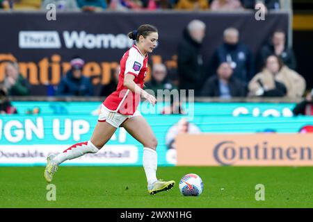 Wolverhampton, Angleterre, le 31 mars 2024 : Emily Fox (2 Arsenal) contrôle le ballon lors de la finale de la Coupe de la Ligue FA Continental Tyres pour femmes entre Arsenal et Chelsea au stade Molineux à Wolverhampton, en Angleterre. (Daniela Porcelli / SPP) Banque D'Images