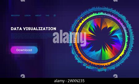 Infographie de roue de données colorées sur fond sombre. Visualisation des données. Illustration de Vecteur