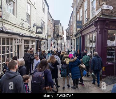 The Shambles, rue commerçante médiévale, York, Angleterre, Royaume-Uni Banque D'Images