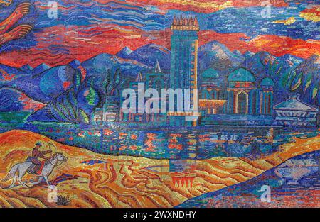 Mosaïque Enlik Kebek, 1965, Almaty Hotel, Almaty, Kazakhstan Banque D'Images