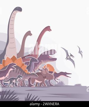 Groupe de grands dinosaures jurassiques Illustration de Vecteur