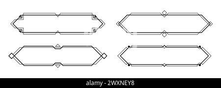 Cadres art déco, élégantes bordures antiques, boutons de jeu décoratifs ou étiquettes isolés sur blanc. Illustration de Vecteur