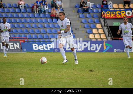 Pasto, Colombie. 30 mars 2024. Dayro Moreno, attaquant Once Caldas, joue lors du match de la ligue BetPlay DIMAYOR entre Once Caldas et Deportivo Pasto à Pasto, en Colombie, le 30 mars 2024. Photo par : Camilo Erasso/long Visual Press crédit : long Visual Press/Alamy Live News Banque D'Images