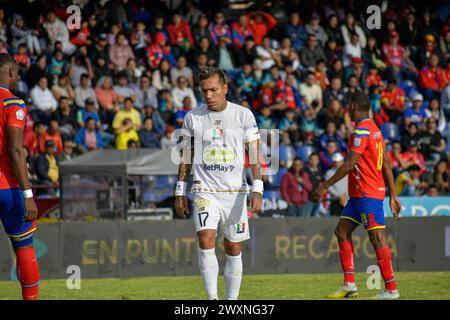 Pasto, Colombie. 30 mars 2024. Dayro Moreno, attaquant Once Caldas, joue lors du match de la ligue BetPlay DIMAYOR entre Once Caldas et Deportivo Pasto à Pasto, en Colombie, le 30 mars 2024. Photo par : Camilo Erasso/long Visual Press crédit : long Visual Press/Alamy Live News Banque D'Images