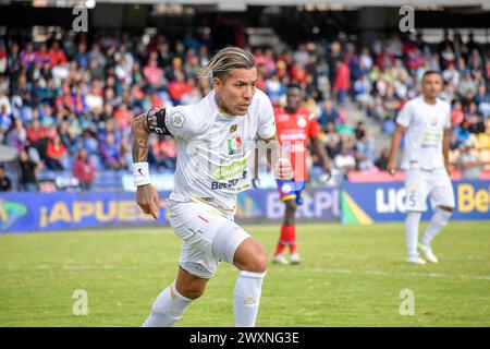 Pasto, Colombie. 30 mars 2024. Dayro Moreno, attaquant Once Caldas, joue lors du match de la ligue BetPlay DIMAYOR entre Once Caldas et Deportivo Pasto à Pasto, en Colombie, le 30 mars 2024. Photo par : Camilo Erasso/long Visual Press crédit : long Visual Press/Alamy Live News Banque D'Images