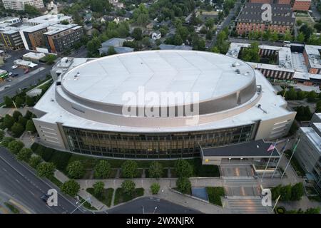 Une vue aérienne générale de la Matthew Knight Arena, mercredi 5 juillet 2023, à Eugene, Ore. Banque D'Images