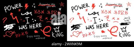 Typographie urbaine. Texture graffiti. Texte avec police graphique. Flèche et texte pour cool Boy print ou poster. Peinture abstraite murale grunge. Lettrage de marquage souterrain. Fond de vecteur NY noir et blanc Illustration de Vecteur