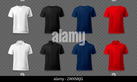 T-shirts de sport. Vêtements de t-shirt blanc, court design abstrait de polo en coton, signe supérieur pour la boutique de robes pour adolescents. Textile blanc noir vierge pour le marketing de marque. Maquette réaliste. Gabarit isolé par vecteur Illustration de Vecteur
