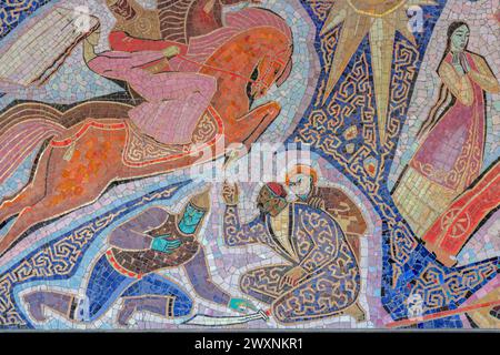 Mosaïque Enlik Kebek, 1965, Almaty Hotel, Almaty, Kazakhstan Banque D'Images