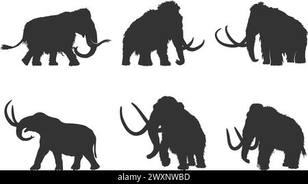 Silhouettes Mammouth, silhouette Woolly Mammouth, silhouette Mammouth, illustration vectorielle Mammouth Illustration de Vecteur