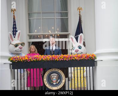 Washington DC, 1er avril 2024, États-Unis:, le rouleau annuel d'œufs de Pâques de la Maison Blanche a lieu sur le terrain de la Maison Blanche avec le président Joe Biden et Banque D'Images
