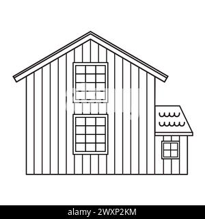 Simple noir blanc monochrome ligne grange en bois pour livre de coloriage. Illustration vectorielle isolée sur fond blanc Illustration de Vecteur