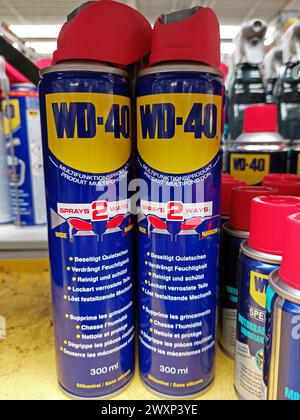 WD-40 flacons pulvérisateurs dans une quincaillerie Banque D'Images