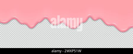 Texture liquide rose doux caramel ou gomme sur fond transparent. Slime rose brillant qui coule. Bordure de liquide collant coulant. Illustration vectorielle 3D. Illustration de Vecteur