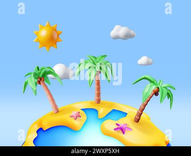 Paysage 3D de Palm Tree sur la plage Illustration de Vecteur