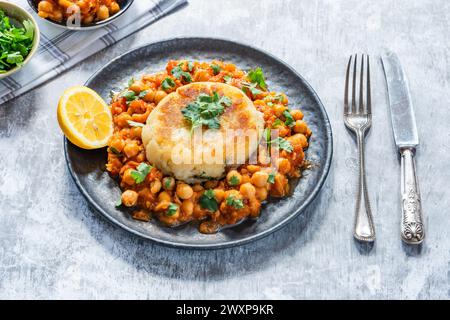 Gâteau de pommes de terre végétalien au curry de pois chiches Banque D'Images