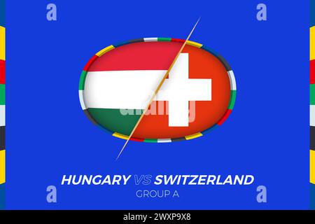 Hongrie vs Suisse icône de match de football pour le tournoi européen de football 2024, versus icône sur la phase de groupes. Icône vectorielle. Illustration de Vecteur