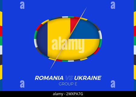 Roumanie vs Ukraine icône de match de football pour le tournoi européen de football 2024, versus icône sur la phase de groupes. Icône vectorielle. Illustration de Vecteur
