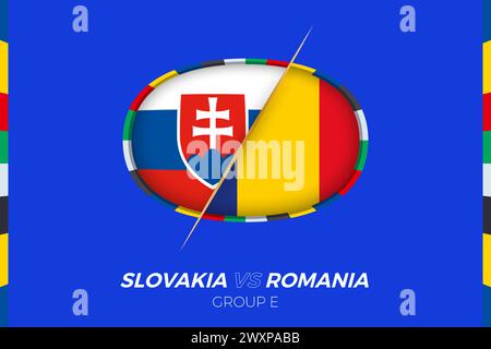 Slovaquie vs Roumanie icône de match de football pour le tournoi européen de football 2024, versus icône sur la phase de groupes. Icône vectorielle. Illustration de Vecteur