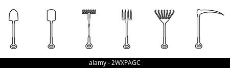 Décrivez les icônes des outils de jardin. Un ensemble d'outils pour le jardin. Illustration de Vecteur