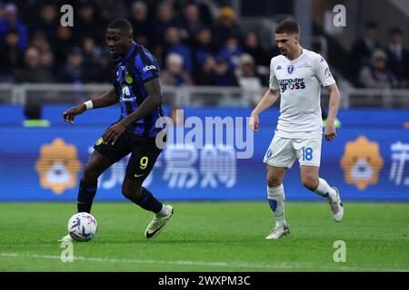 Milan, Italie. 01st Apr, 2024. Milano, 1 Aprile 2024. Campionato Italiano di Serie A 2023-24. Nella foto : Marcus Thuram (FC Internazionale). Crédit : Marco Canoniero/Alamy Live News Banque D'Images