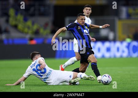 Milan, Italie. 01st Apr, 2024. Milano, 1 Aprile 2024. Campionato Italiano di Serie A 2023-24. Nella foto : Alexis Sanchez (FC Internazionale). Crédit : Marco Canoniero/Alamy Live News Banque D'Images