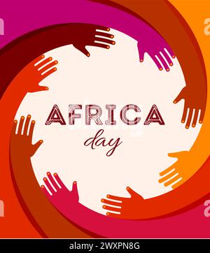 Affiche colorée avec cercle de mains. Journée de l'Afrique, ensemble, conception de concept communautaire. Illustration de style minimaliste moderne Illustration de Vecteur