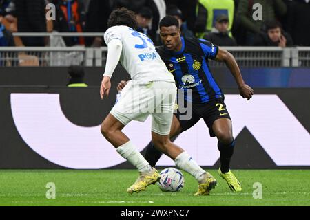 Milan, Italie. 01st Apr, 2024. Denzel Dumfries du FC Inter lors du match de football italien Serie A entre l'Inter FC Internazionale et l'Empoli FC le 1er avril 2024 au stade Giuseppe Meazza San Siro Siro à Milan, Italie. Photo Tiziano Ballabio crédit : Tiziano Ballabio/Alamy Live News Banque D'Images