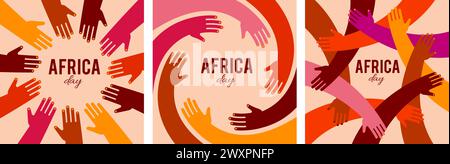 Affiche colorée avec cercle de mains. Journée de l'Afrique, ensemble, conception de concept communautaire. Illustration de style minimaliste moderne Illustration de Vecteur