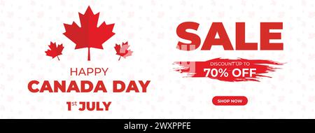Bannière Web solde de la fête du Canada. Joyeux jour de l'indépendance du Canada Mega Big Sale Banner illustration de fond. Bannière de rabais de la fin de semaine de la fête du Canada Illustration de Vecteur
