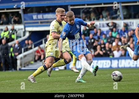 Birmingham, Royaume-Uni. 01st Apr, 2024. St Andrew's Stadium BUT DU St Andrew's Stadium 1-0 L'attaquant de Birmingham City Jay Stansfield (28) lors du match EFL Sky Bet Championship entre Birmingham City et Preston North End au St Andrew's Stadium, Birmingham, Angleterre, le 1er avril 2024. (Andy Shaw/SPP) (Andy Shaw/SPP) crédit : SPP Sport Press photo. /Alamy Live News Banque D'Images