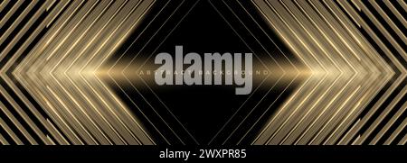 Arrière-plan abstrait de luxe noir et or avec flèches et angles. Arrière-plan élégant et luxueux avec 3D flèches dorées en triangle géométrique. Vecteur Illustration de Vecteur