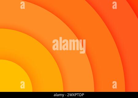 Bannière de cercles concentriques de coin orange. Lumière du soleil, lever ou coucher du soleil, fond de rafale de soleil. Ondulations, impact, onde sonar, fond d'écran du signal sonore radar. Illustration vectorielle dans le style de coupe de papier. Illustration de Vecteur