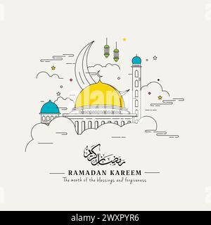 Minimaliste Ramadan Kareem dans le style Art au trait Illustration de Vecteur
