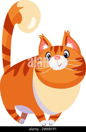 Mignon grand tabby gingembre Cat se tient avec sa queue fièrement relevée, illustration de conception plate de dessin animé Illustration de Vecteur