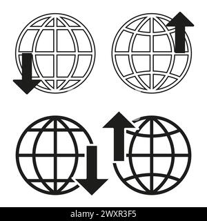 Globe avec flèches. Concept d'échange global. Importer et exporter des symboles. Illustration vectorielle. SPE 10. Illustration de Vecteur