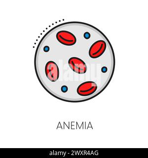 Icône de ligne de couleur hématologie, anémie. Test de cardiologie, diagnostic de médecine hématologique ou symptôme de maladie d'anémie pictogramme ou symbole de vecteur linéaire avec des cellules sanguines sous microscope Illustration de Vecteur