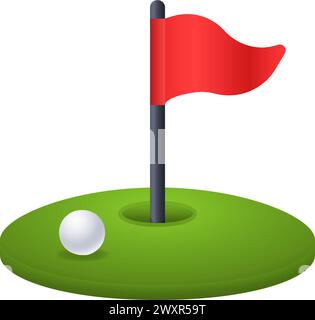 balle de golf avec drapeau, drapeau dans le trou Illustration de Vecteur