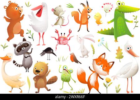 Collection de personnages animaux mignons de la forêt pour enfants Illustration de Vecteur