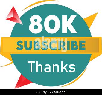 Merci 80K Subscribers Celebration Vector Icon Design avec couleur verte et jaune, fond blanc. Illustration de Vecteur