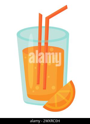 Cocktail de fruits en verre avec paille. Boisson fraîche d'été à l'orange. Illustration vectorielle. Illustration de Vecteur