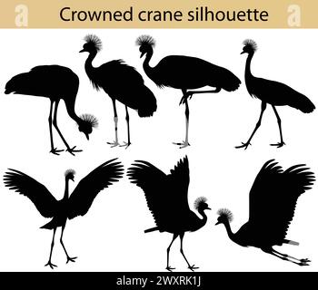 Collection de silhouettes de grues couronnées Illustration de Vecteur