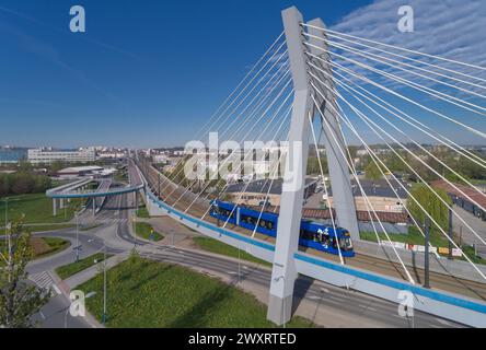 Pont de tramway, Cracovie, Pologne Banque D'Images