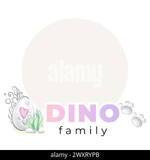 Modèle cadre aquarelle mignon bébé dinosaure Dino famille. Conception pour pépinière Banque D'Images