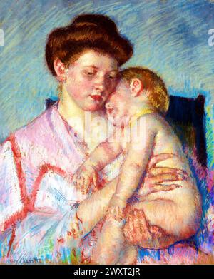 Tableau bébé endormi en haute résolution par Mary Cassatt. Original du Dallas Museum of Art. Banque D'Images