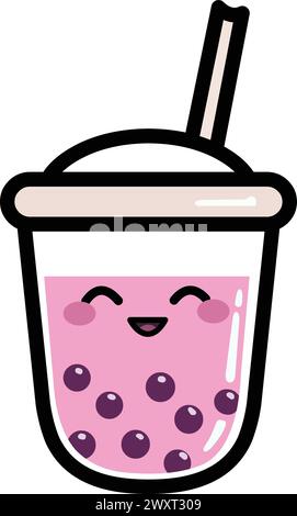 Personnage de thé à bulles heureux dans un style kawaii Illustration de Vecteur
