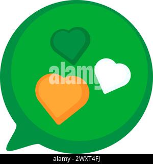 Bubble Chat avec l'icône Irish Flag Hearts pour la décoration de vacances de printemps, élément de fête Happy Patrick. Vecteur de dessin animé simple isolé sur fond blanc Illustration de Vecteur