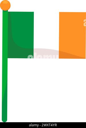 Drapeau irlandais flottant dans le vent. Bannière Irlande sur mât de drapeau pour la décoration des vacances de printemps, élément de fête Happy Patrick. Vecteur de dessin animé simple isolé o Illustration de Vecteur