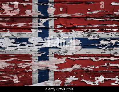 Drapeau de Norvège peint sur une planche de bois grunge. Banque D'Images