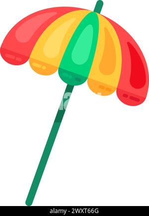 Parasol multicolore sur bâton. Accessoire de plage pour la protection solaire. Icône des vacances d'été. Vecteur de dessin animé plat simple isolé sur backgrou blanc Illustration de Vecteur